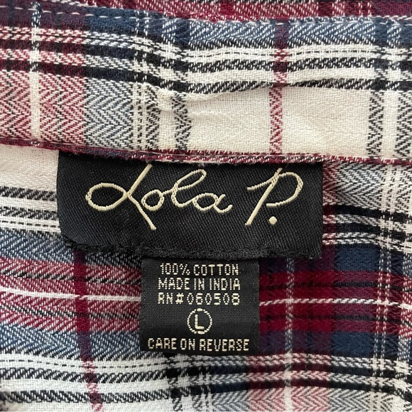 Lola P Studded Western Cowgirl Shirt Plaid Flannel Grunge 100% Cotton Size Large - Picture 8 of 9